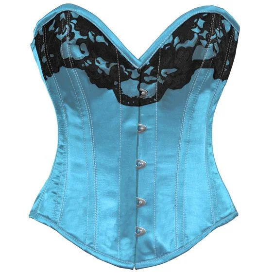 Adelaide Turquoise Satin Burlesque Overbust Corset