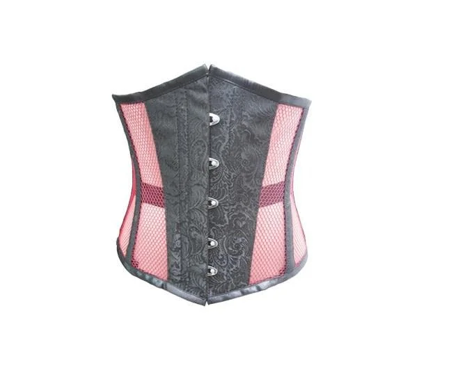 Black Brocade Pink Net Underbust Plus Size Corset Top Waist Training Steampunk Costume