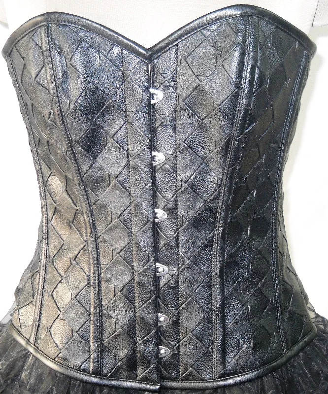 Black Faux Leather Overbust Plus Size Corset Steampunk Costume Waist Trainer Top