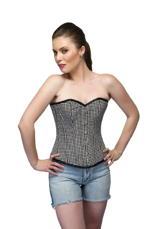 Black White Dotted Polyester Overbust Plus Size Corset Top