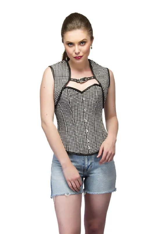 Black White Dotted Polyester Overbust Plus Size Corset with Shrug