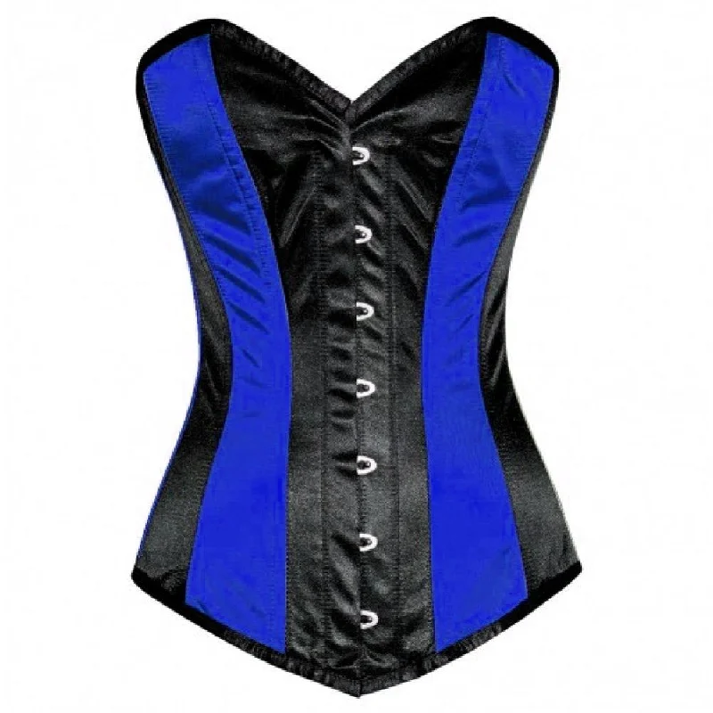 Blue And Black Plus Size Satin LONGLINE Overbust Corset Waist Training Bustier