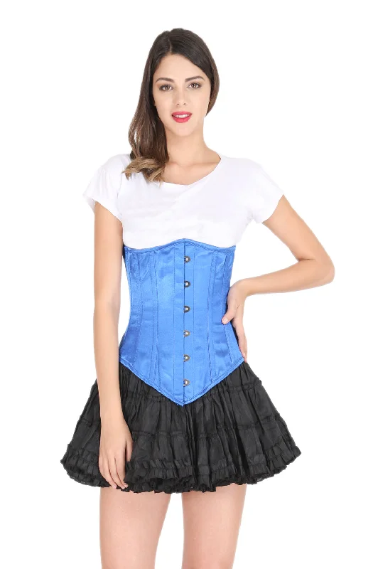 Blue Satin Gothic LONGLINE Underbust Corset Plus Size Waist Training Burlesque Costume Bustier Top