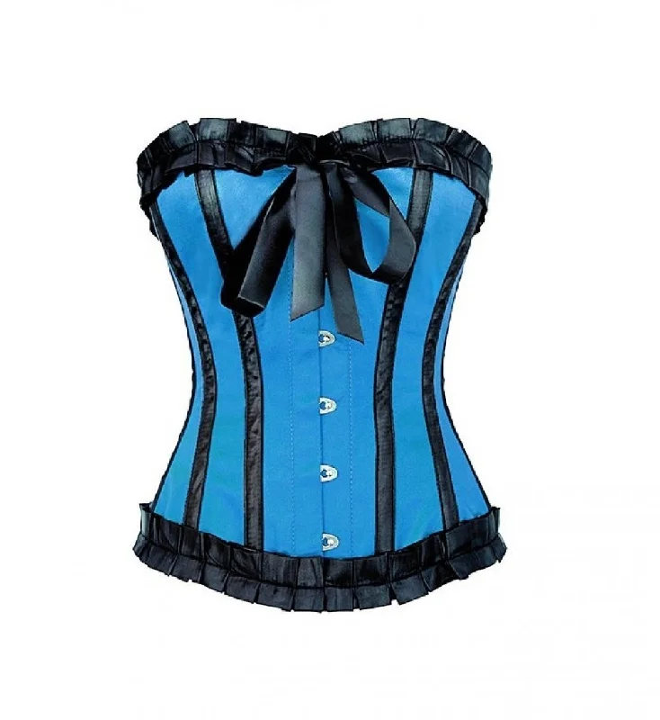 Blue Satin Retro Costume Plus Size Overbust Corset Waist Training