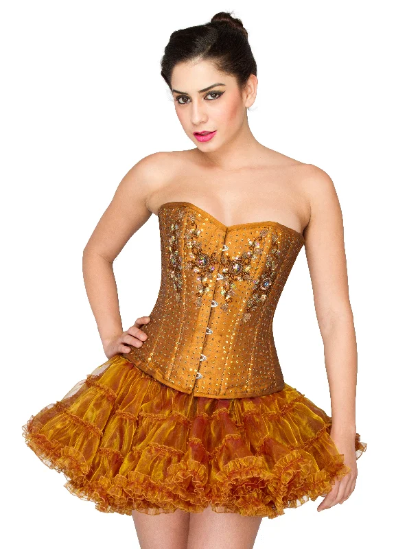 Cotton Silk Plus Size Shapewear Costume Overbust Gold Sequin Corset Top Bustier