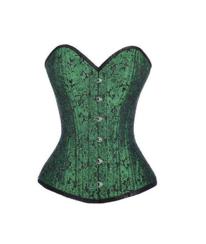 Green Brocade Busk Double Bone Plus Size Burlesque Overbust Corset Waist Training