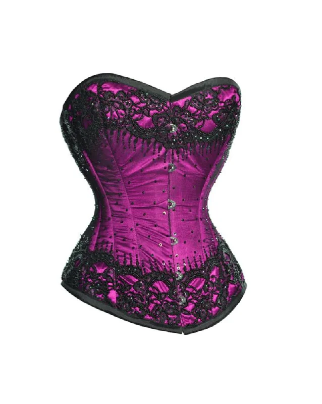 Black Sequins Satin Plus Size Overbust Corset Burlesque Bustier