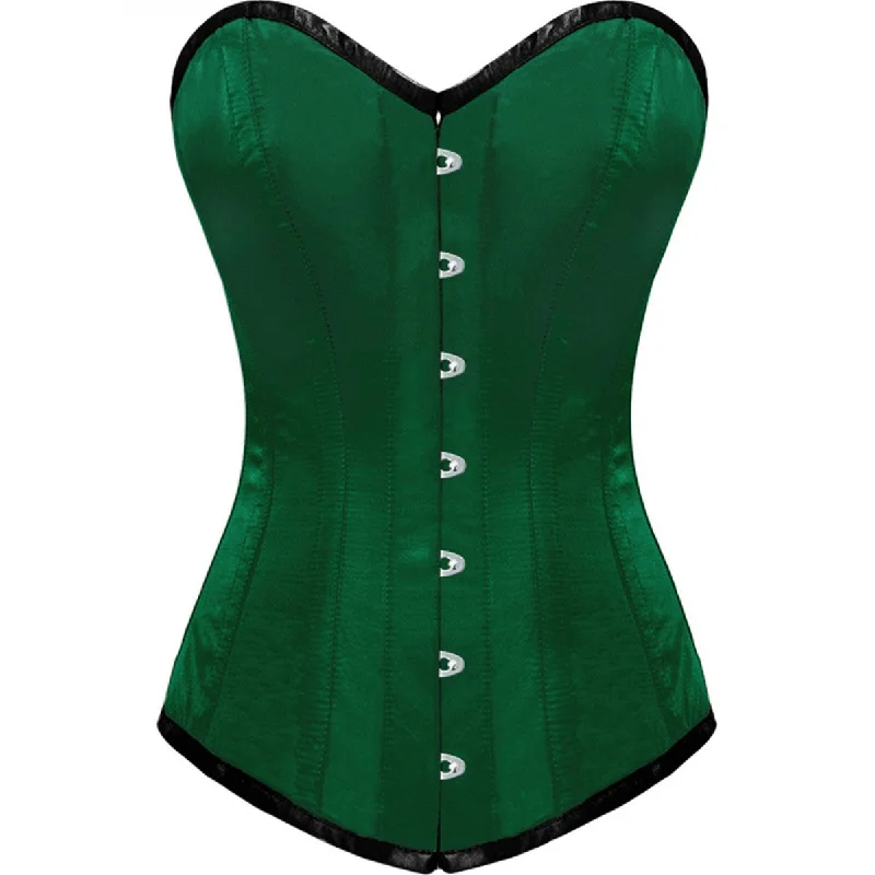 Green Satin Gothic LONG Overbust Plus Size Corset Waist Training Burlesque Costume Bustier