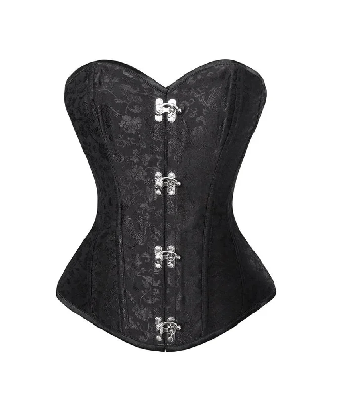 Black Brocade Steampunk Plus Size Overbust Corset Waist Training