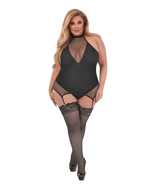 Sexy Time Fiona Halter Merry Widow Teddy W-split Crotch Black Qn