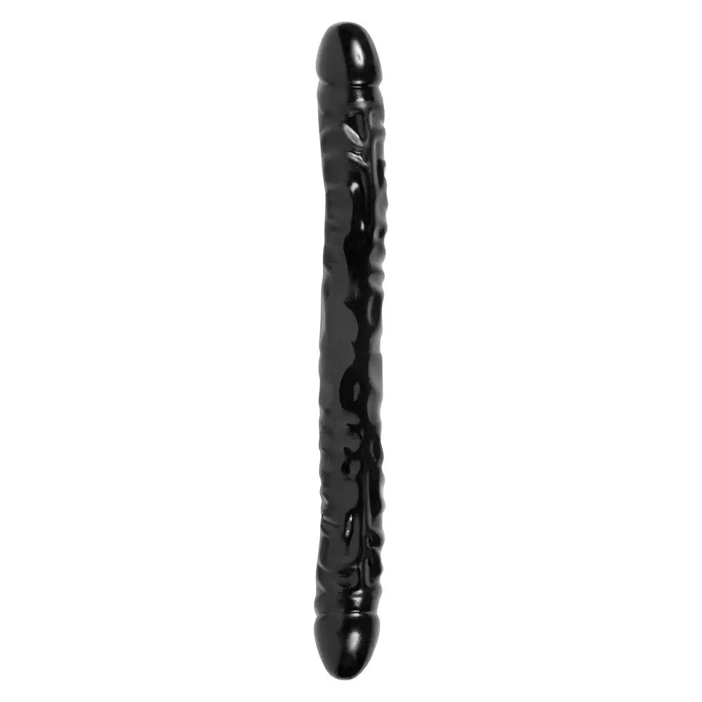 12-inch Rubber Massive Black Double-ended Dildo with Veined Detail