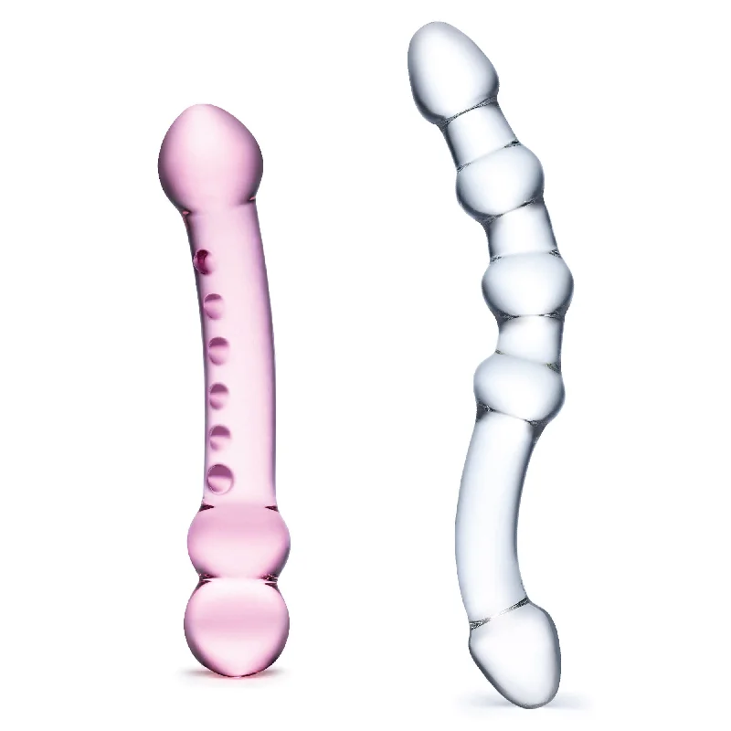 2 Pc Double Pleasure Glass Dildo Set - Pink/clear