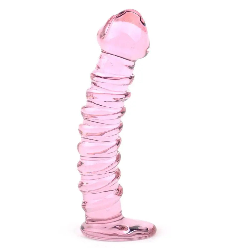 6.1-inch Textured Pink Large Glass Dildo for Her