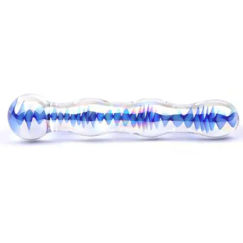 7-inch Blue Wavy Ribbed Glass Dildo for Her