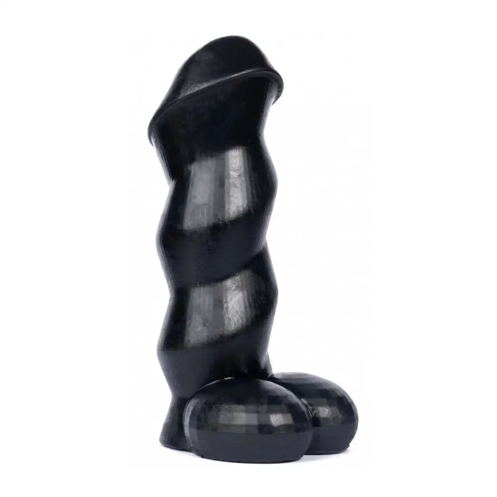 9-inch Massive Hunglock Ribbed Black Dildo with Balls