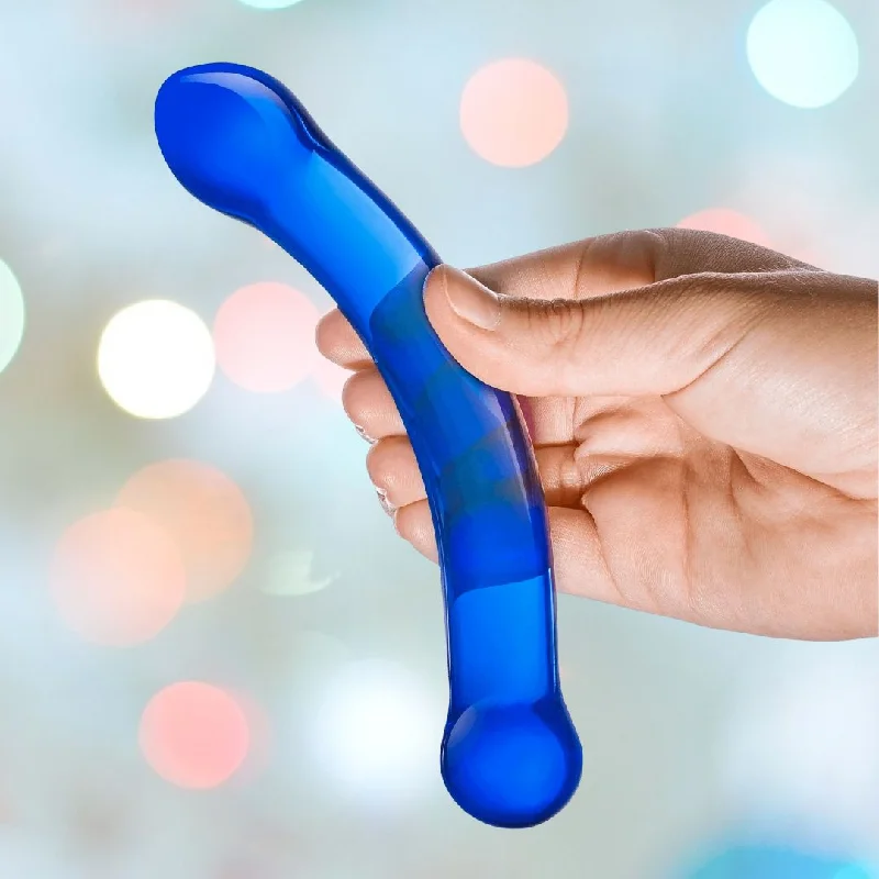 Gläs 6" Curved G-Spot Blue Glass Dildo