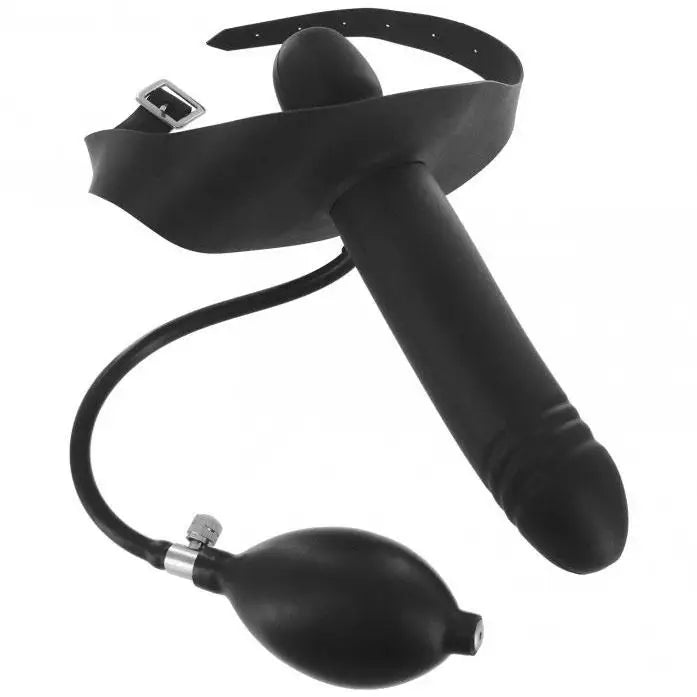 Master Series 10-inch Inflatable Black Dildo Mouth Gag for Bdsm Couples