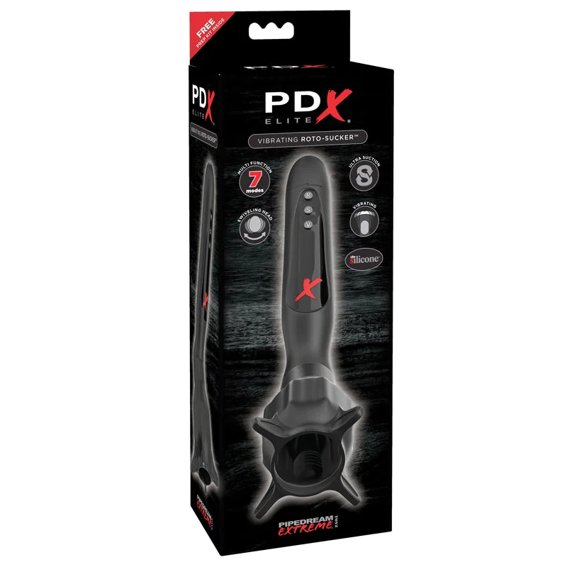 PDX Elite Vibrating Roto-Sucker Swiveling Suction Masturbator Black