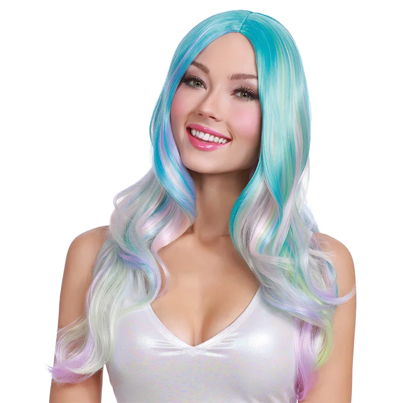 Long Wavy Wig Pastel Rainbow Ombre