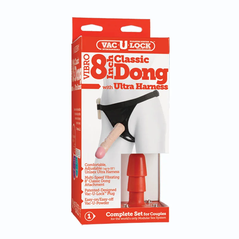 Vac-U-Lock - 8 Inch Realistic Cock (Vibro) - With Ultra Harness White