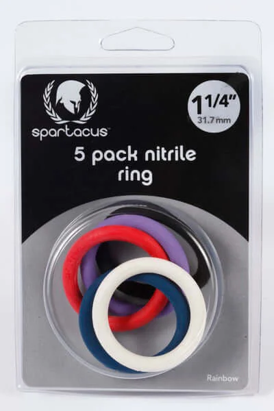 Spartacus Leathers Nitrile Cock Rings 5-Pack Rainbow - Latex-Free & Skin-Safe