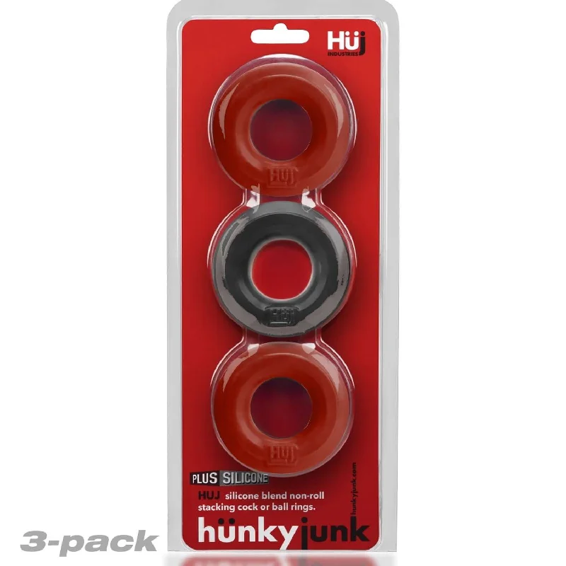 Hunky Junk HUJ C-Ring 3 Pack: Unparalleled Comfort and Fit in Cherry Red and Tar