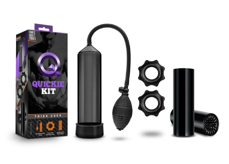 Thick Cock Quickie Kit: Squeeze Pump, Stroke Sleeve, and Cock Rings Combo