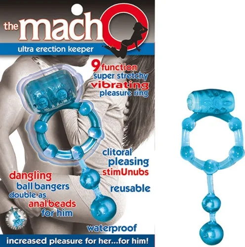 Blue Vibrating Cock Ring with Clitoral Nubs and Anal Beads